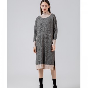 Divatos trend Casual Joker kötött kender magas gallér ruha 68017#